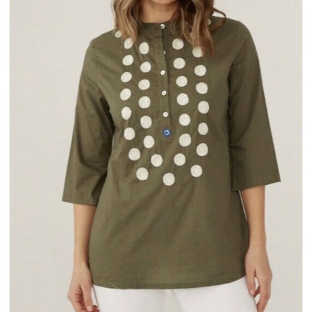 Figue India Hicks Jasmine Tunic S Cotton Sequin Polka Dot boho Blouse lagenlook